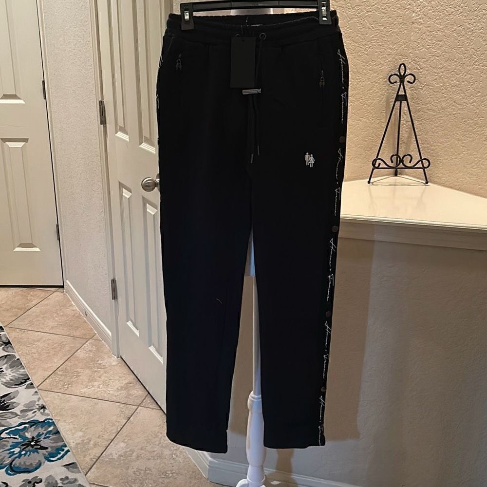 Homme + Femme Unisex M Signature Track Pants Black 100% Cotton Sweatpants New